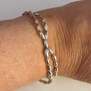 Double Rice Brad  Silver Chain Bracelet Sterling